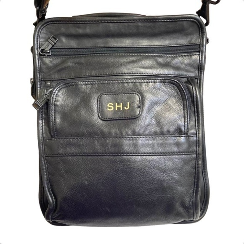 Tumi vintage black leather mens messenger bag